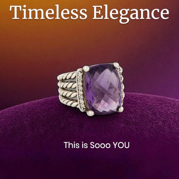 David Yurman 925 silver Amethyst and diamond classic cable rope ring.  4 cables - Picture 11 of 15